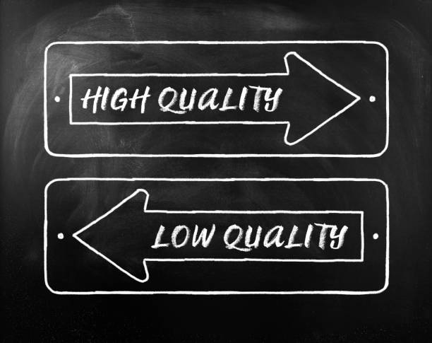 istock Choice High or Low Quality on opposite arrows on Blackboard 1275723592