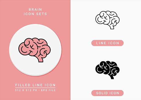 Brain icons set vector illustration with solid icon line style. Neurology system symbol. Editable stroke icon on isolated background for web design, user interface, and mobile app