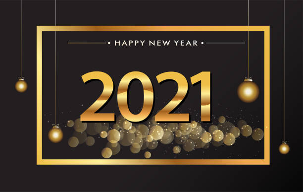 istock Happy New Year 2021 with glitter isolated on black background, text design gold colored, vector elements for calendar and greeting card. 1275747741