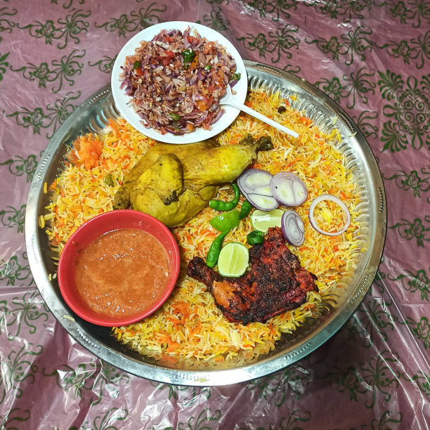 istock Homemade Arabian biryani overhead view 1275758316