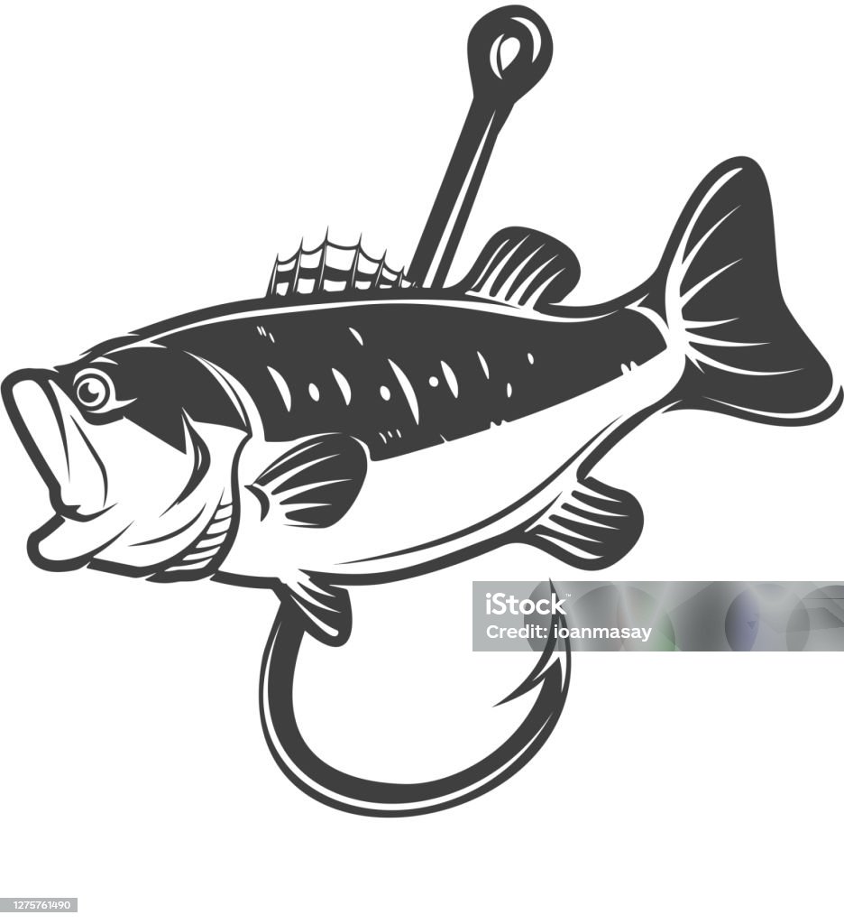 Illustration Of Bass And Fishing Hook Design Element For