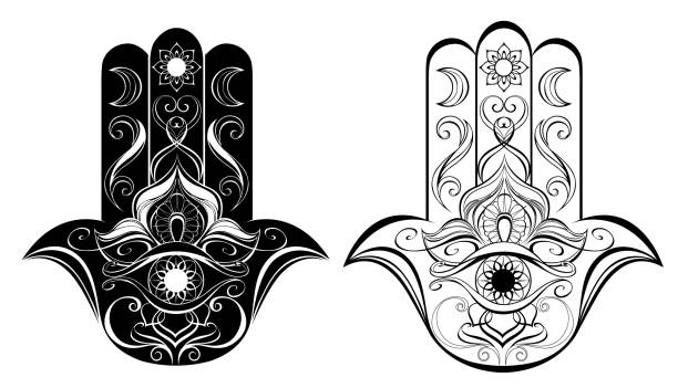 zwei konturierte hände hamsa - tribal life stock-grafiken, -clipart, -cartoons und -symbole