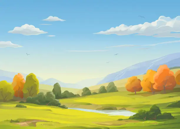 Vector illustration of Tranquil Autumn Landscape