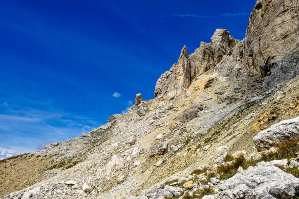 The Dolomites Mountains, Passo Valparola near Cortina d'Ampezzo, Belluno in Italy