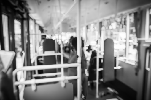 Blurred, People in bus in Victory Monument at Phaholyothin Road, Thanon Phaya Thai Sub-district, Ratchathewi District, Bangkok, Thailand