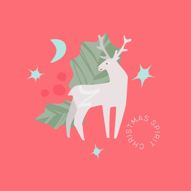istock Christmas Deer And Holly Leaves Card 1275778446