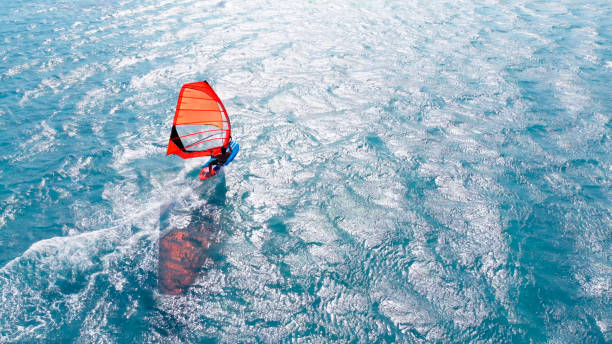 Aerial View of Windsurfing stock photo