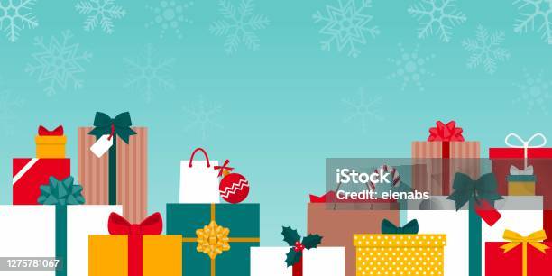 Colorful Christmas Gifts Under The Snow - Arte vetorial de stock e mais imagens de Prenda de Natal - Prenda de Natal, Natal, Prenda