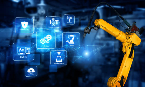 istock Smart industry robot arms for digital factory production technology 1275786914
