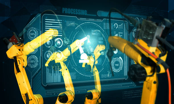 istock Smart industry robot arms for digital factory production technology 1275786944