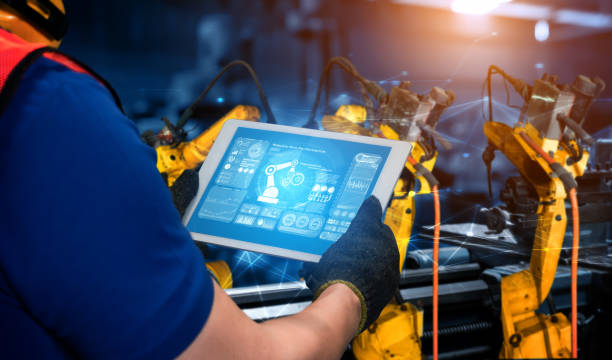 istock Smart industry robot arms for digital factory production technology 1275786984