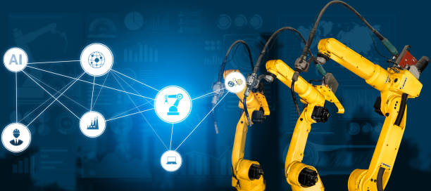 istock Smart industry robot arms for digital factory production technology 1275787157