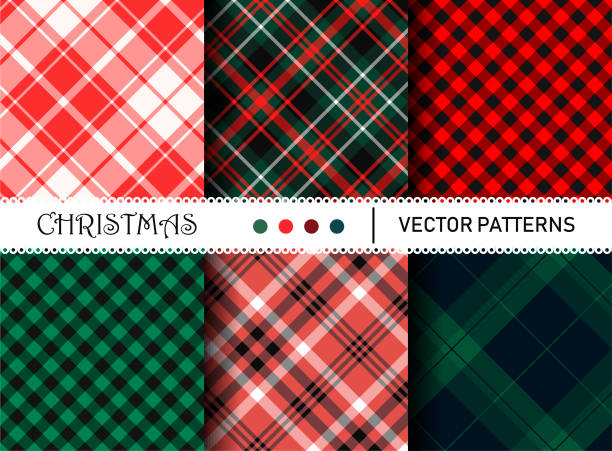 シームレスなベクトルチェックパターン。クリスマスタータンギンガムパターンのセット。幸せな新年の伝統的な背景のコレクション。包装、布、織物、カバー等 - 服の丈点のイラスト素材／クリップアート素材／マンガ素材／アイコン素材