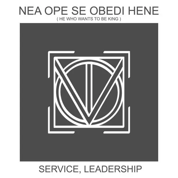 Vector illustration of icon with african adinkra symbol Nea Ope Se Obedi Hene. Symbol of service and leadership