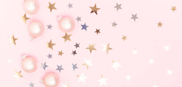 istock Christmas background with pink xmas ornaments 1275793315