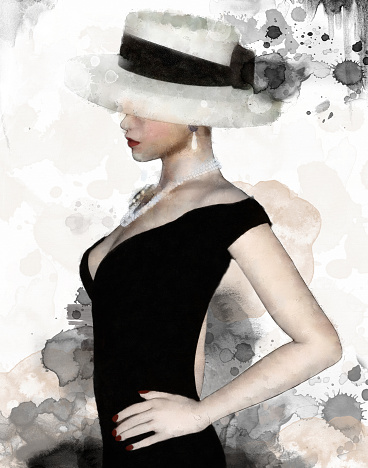 Portrait of an elegant old style lady with hat – 3D render