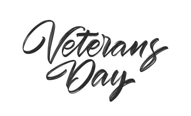 Vector illustration: Handwritten calligraphic brush type lettering of Veterans Day isolated on white background Vector Handwritten calligraphic brush type lettering of Veterans Day isolated on white background veterans day logo stock illustrations