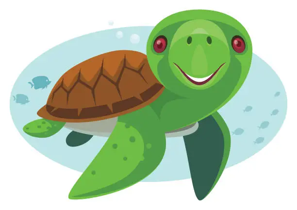 Vector illustration of happy sea turtle character