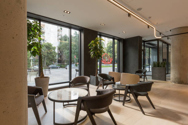istock Interior of a empty modern hotel lounge bar 1275799080