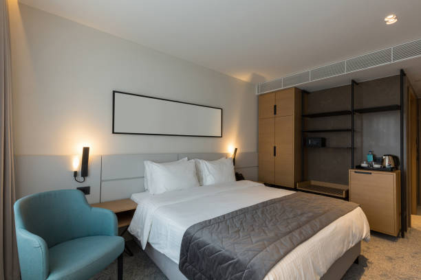 istock Interior of a luxury hotel bedroom 1275800071