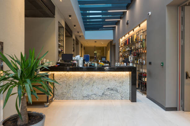 istock Marble counter in hotel lobby cafe 1275800281