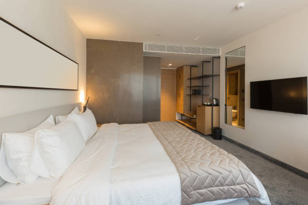 istock Interior of a luxury hotel bedroom 1275800320