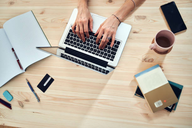 istock Woman working from home, using laptop / notebook, modern freelance concept. 1275800922