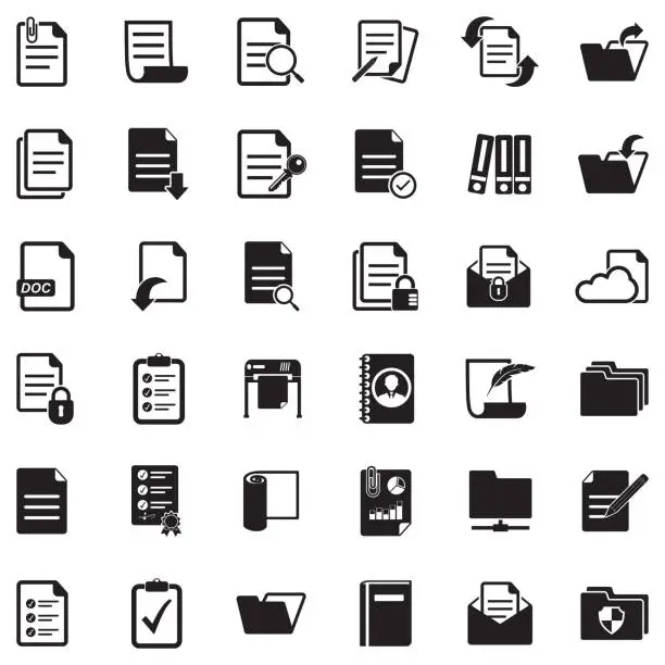 Vector illustration of Documents Icons. Black Flat Design. Vector Illustration.