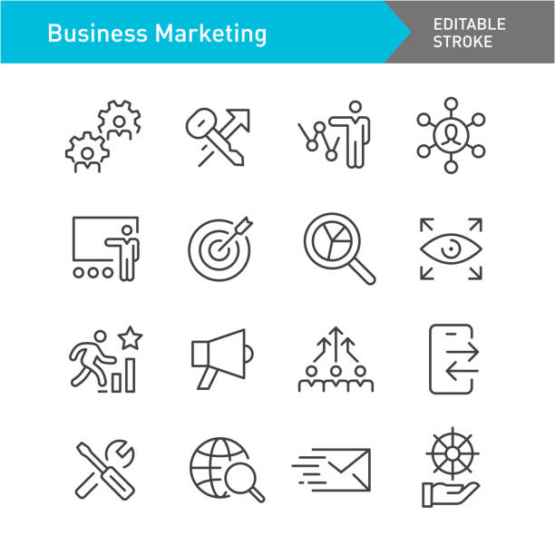 illustrations, cliparts, dessins animés et icônes de icônes de marketing d’entreprise - série de lignes - course modifiable - key marketing interface icons symbol