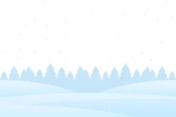 Vector illustration of Christmas winter background with snowy pine forest landscape.