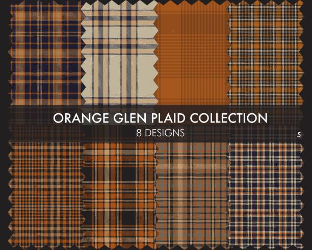 illustrazioni stock, clip art, cartoni animati e icone di tendenza di orange glen plaid tartan seamless pattern collection - spring decoration orange series