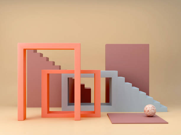 istock 3d rendering. Stairs in a minimalist interior with modern geometric style. Autumn colors background for banners or product presentations. 1275804607
