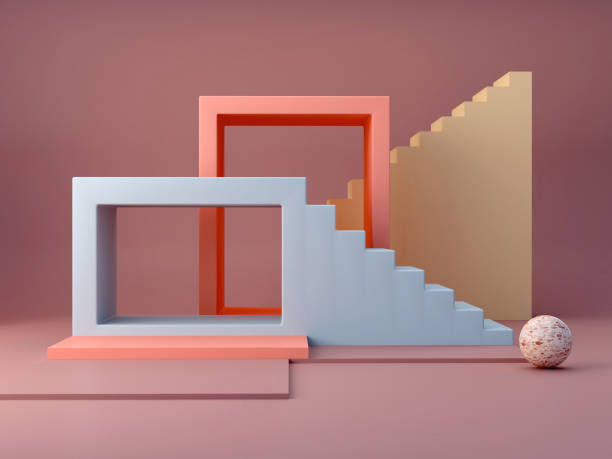 istock 3d rendering. Stairs in a minimalist interior with modern geometric style. Autumn colors background for banners or product presentations. 1275804710