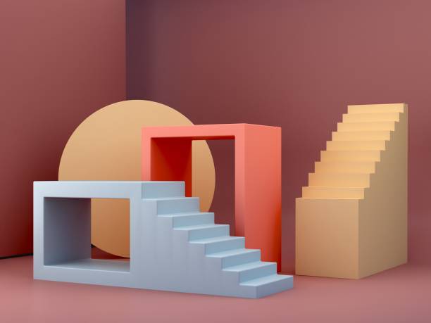istock 3d rendering. Stairs in a minimalist interior with modern geometric style. Autumn colors background for banners or product presentations. 1275804725
