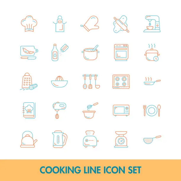 Vector illustration of Set of Cooking Related Line Icons