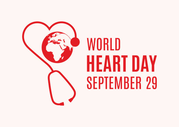 聴診器の形ベクトルを持つ惑星地球を持つ世界心臓の日ポスター - human heart heart shape human internal organ love点のイラスト素材／クリップアート素材／マンガ素材／アイコン素材