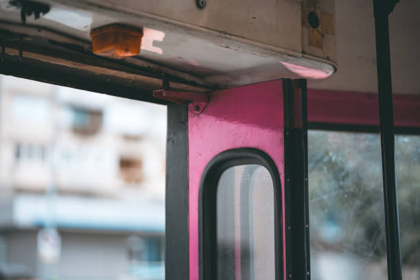 istock Pink Vintage Tram Door Close-Up 1275808793