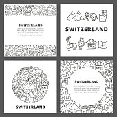 istock Set of cards with doodle outline Switzerland travel icons. 1275808880
