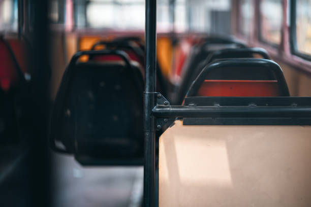 istock Close View Of Old Tram Interior With Red Seats 1275809055