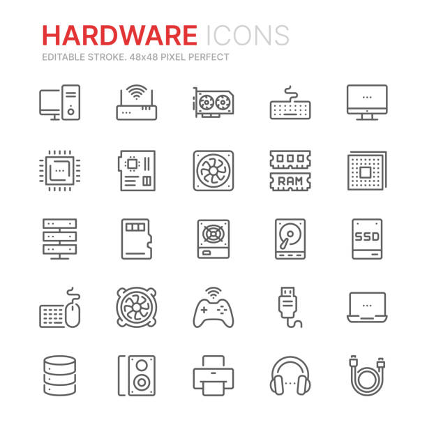 Collection of hardware related line icons. 48x48 Pixel Perfect. Editable stroke Collection of hardware related line icons. 48x48 Pixel Perfect. Editable stroke spatholobus suberectus dunn stock illustrations