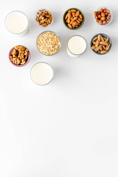 istock Dairy lactose free protein milk - drink with nuts and groats 1275811323