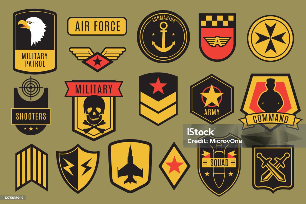 Military Badges Usa Army Patches American Soldier Chevrons With Wings And  Stars Emblem Vector Set Stock Illustration - Download Image Now - iStock