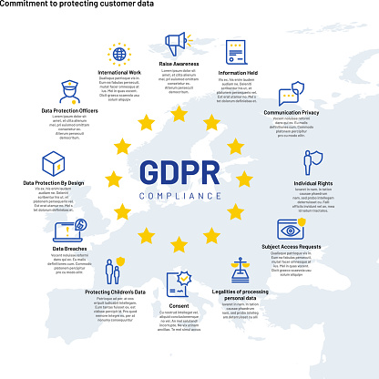 Gdpr infographics. European personal data and privacy protection regulation business info chart. Security vector concept. Illustration of gdpr protection data, security privacy and regulation