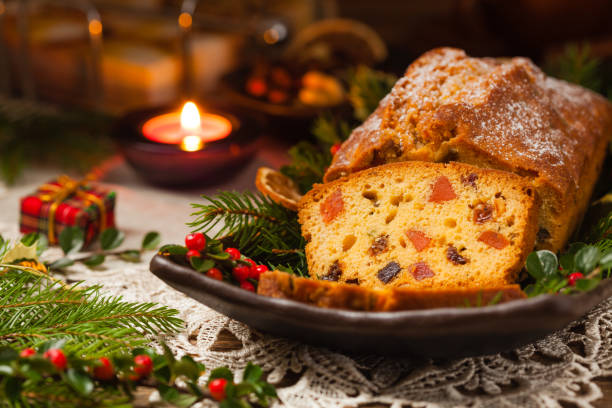 istock Christmas fruitcake. Natural wooden background. 1275822117