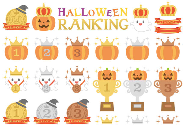 Halloween ranking icons set This is a set of halloween ranking icons. Third Place stock illustrations