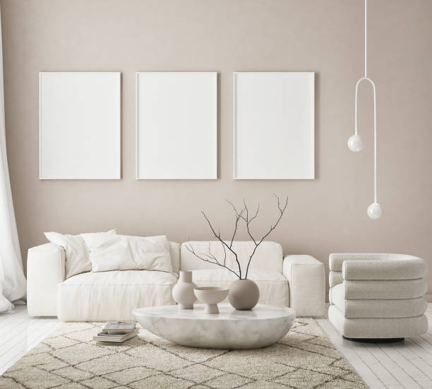 istock mock up poster frame in modern interior background, scandinavian style, 3D render 1275826962
