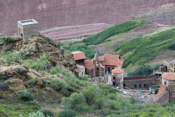 david gareja, a rock-hewn georgian orthodox monastery complex located in the kakheti region, georgia - david monastery mural fresco imagens e fotografias de stock