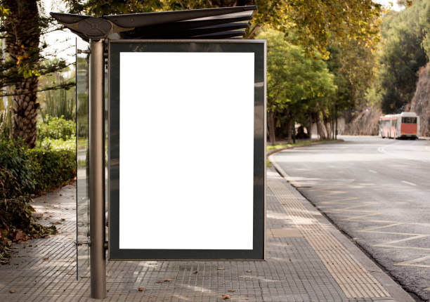istock Mockup blank advertising signs and template or light posters with space to copy text or media message and content, blank shadow posters with screen on city wall background 1275828846