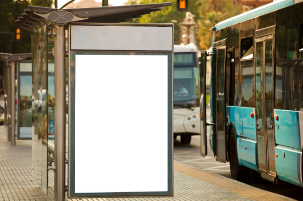 istock Blank advertising billboard mockup and template or light billboards with copy space for text or message and media content, Blank shadow billboards with display on city wall background with bus 1275828952