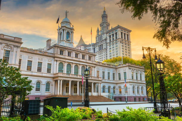 New York City Hall New York, New York, USA at New York City Hall in the morning time. ny city hall stock pictures, royalty-free photos & images